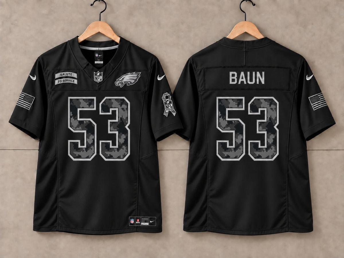 PHILADELPHIA EAGLES ZACH BAUN SALUTE TO SERVICE BLACK JERSEY