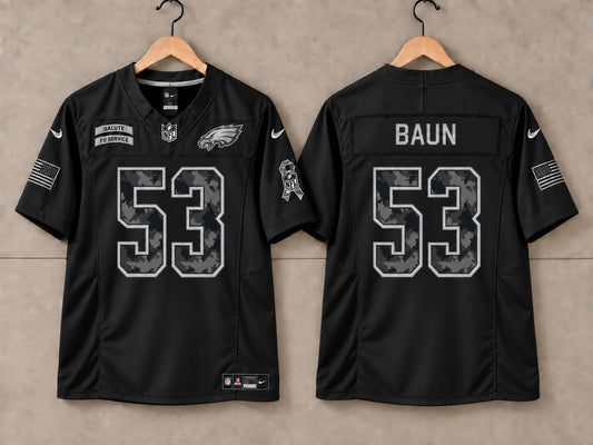 PHILADELPHIA EAGLES ZACH BAUN SALUTE TO SERVICE BLACK JERSEY