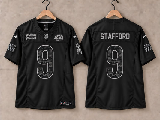 LOS ANGELES RAMS MATTHEW STAFFORD BLACK SALUTE TO SERVICE JERSEY