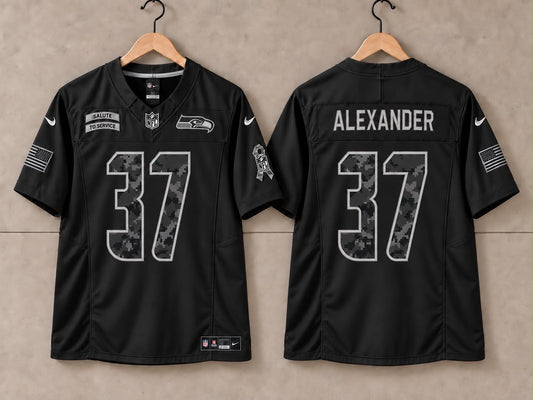 SEATTLE SEAHAWKS SHAUN ALEXANDER BLACK SALUTE TO SERVICE JERSEY