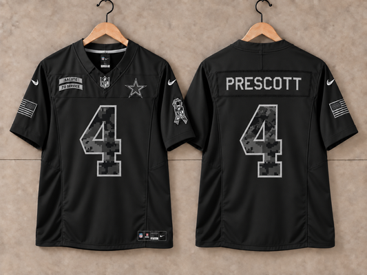 DALLAS COWBOYS DAK PRESCOTT BLACK SALUTE TO SERVICE JERSEY