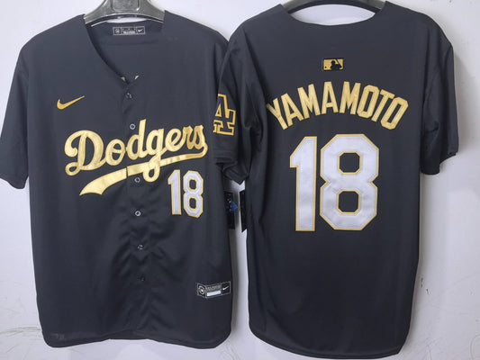 Los Angeles Dodgers Yoshinobu Yamamoto Black and Gold Jersey