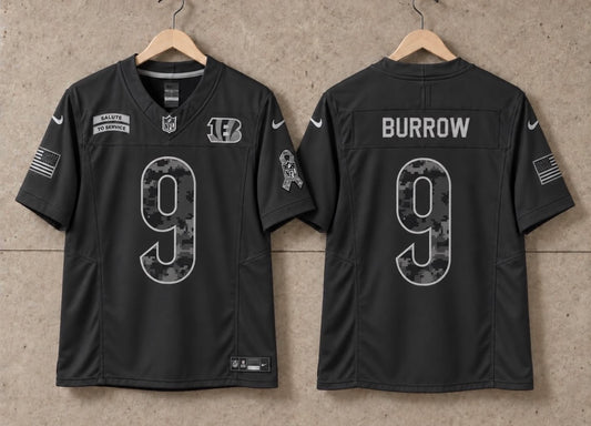 CINCINNATI BENGALS JOE BURROW BLACK SALUTE TO SERVICE JERSEY