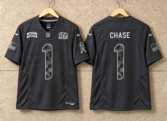 CINCINNATI BENGALS JAMARR CHASE SALUTE TO SERVICE BLACK JERSEY￼