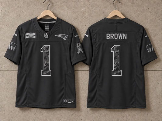 NEW ENGLAND PATRIOTS AJ BROWN BLACK SALUTE TO SERVICE JERSEY