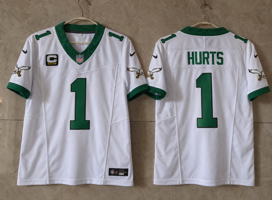 PHILADELPHIA EAGLES JALEN HURTS WHITE KELLY GREEN CAPTAIN JERSEY