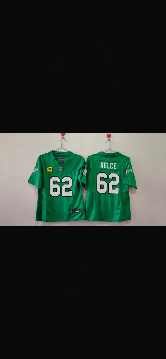 PHILADELPHIA EAGLES JASON KELCE KELLY GREEN CAPTAIN JERSEY
