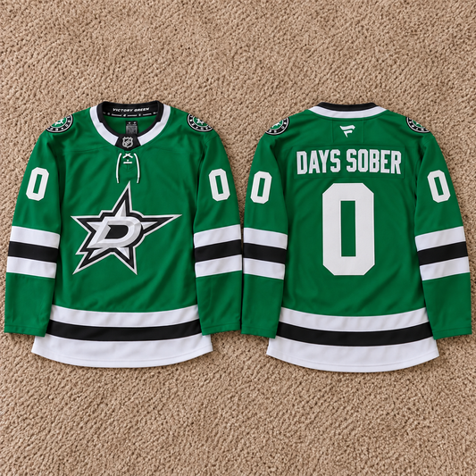 ￼ DALLAS STARS CUSTOM ZERO DAYS SOBER GREEN JERSEY.