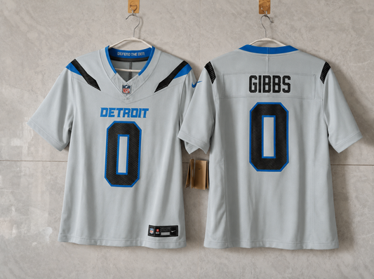 DETROIT LIONS JAHYMR GIBBS RIVAL WHITE JERSEY