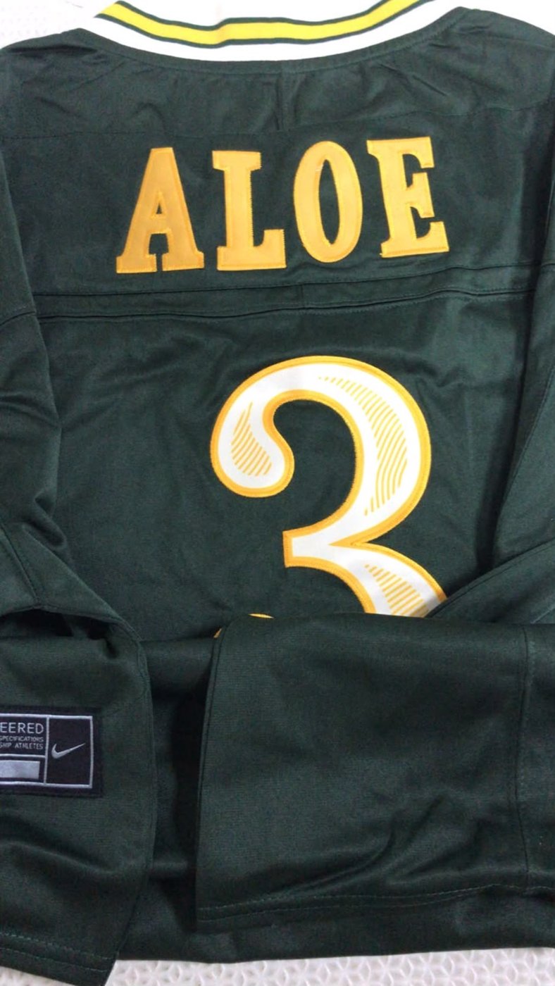 Custom Packers jersey with ALOE 3 on the back