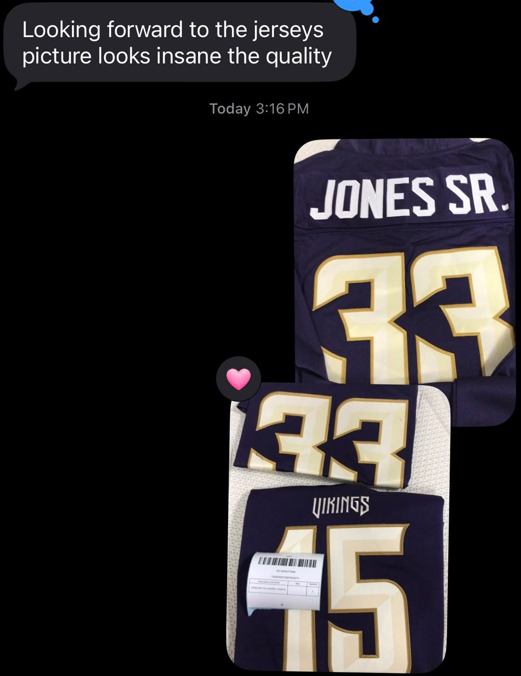 Photo sent by a Cruxchristi customer after their jersey arrived